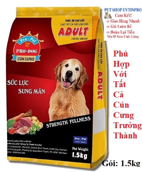 [Hoàn tiền 10%]  THỨC ĂN CHO CHÓ Pro-Dog Adult Dạng hạt Túi 1.5kg Xuất xứ Pro-Pet Việt Nam - Pet shop Uytinpro