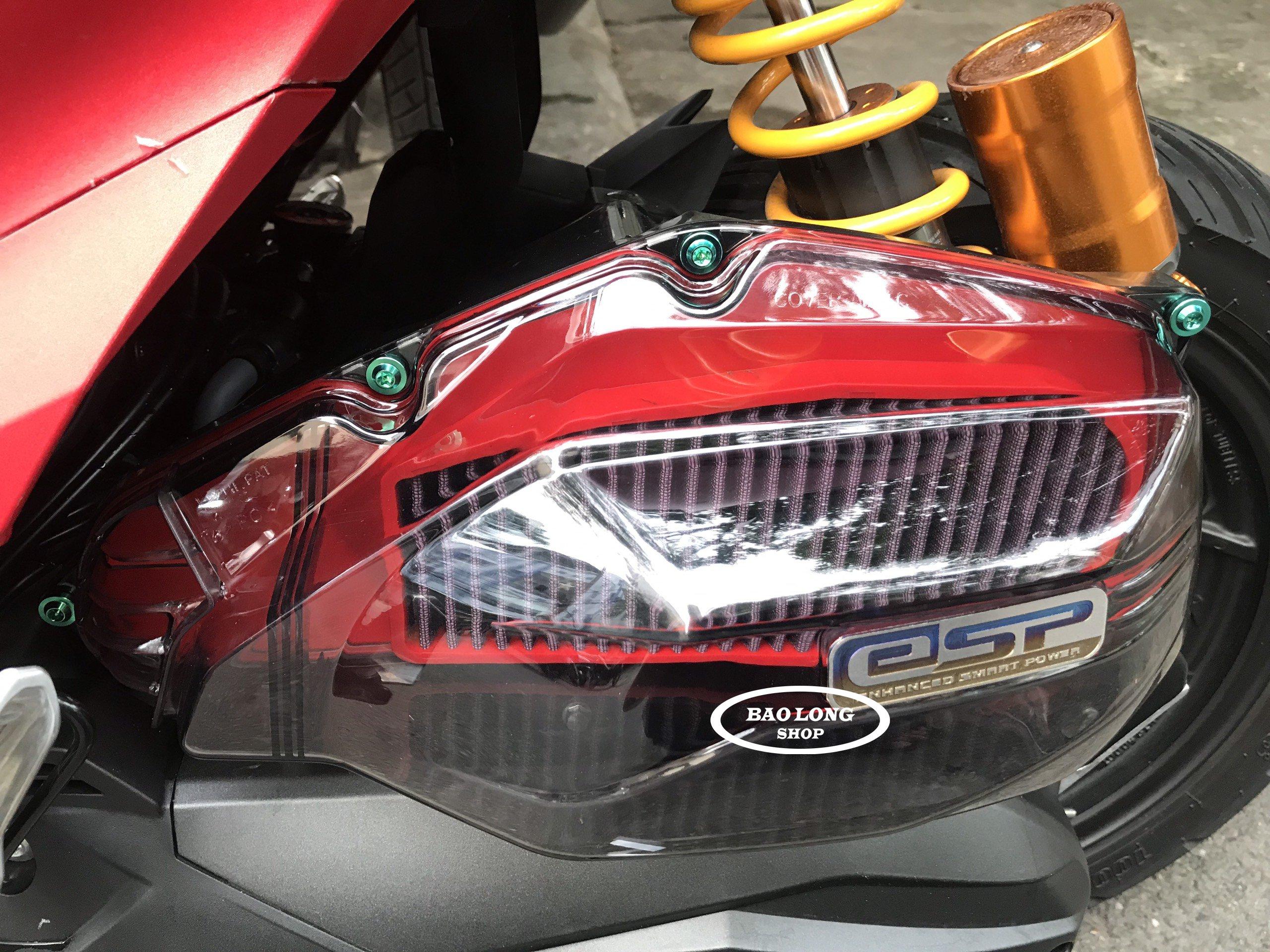 Combo Ốp Pô E Zhi.pat + Lọc Gió BMC +5 ốc Titan GR5 Xanh Lục Bảo + Tem ESP gắn Vario 2018,2019