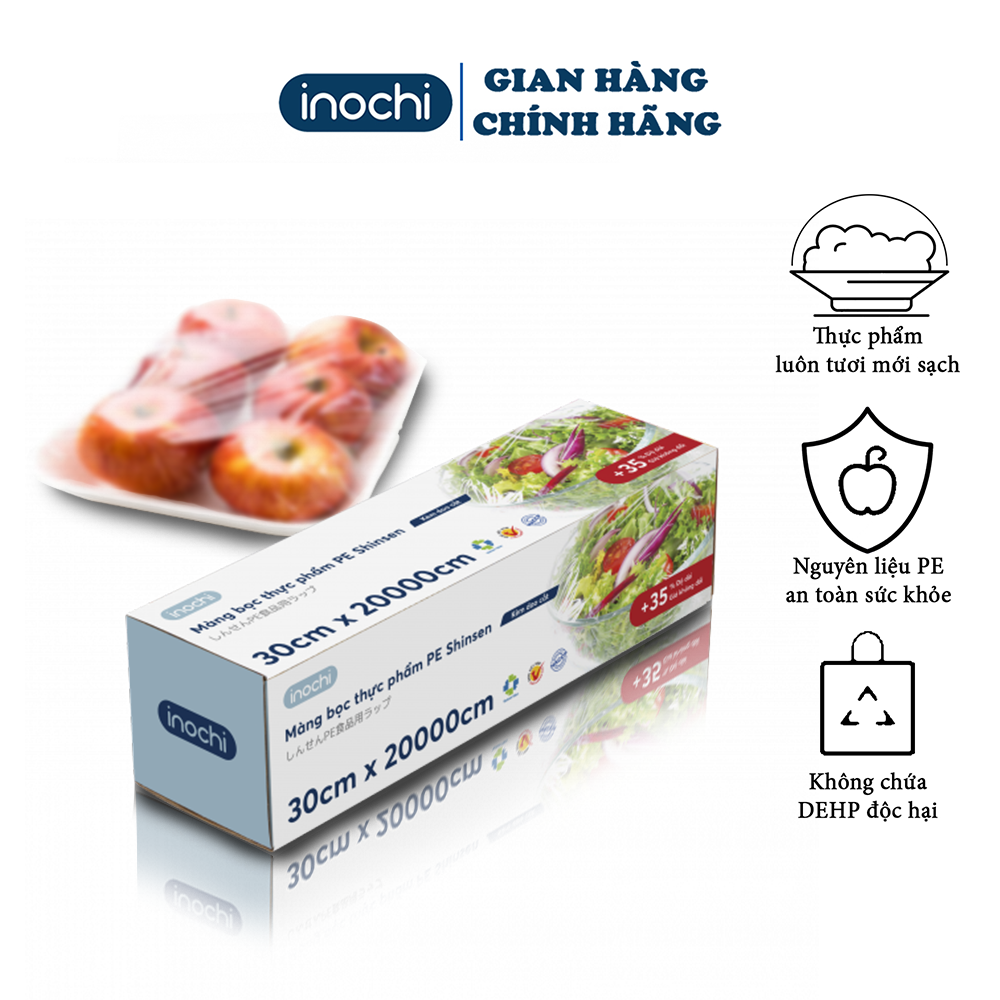 Màng bọc thực phẩm 30*20000 - màng co bọc thực phẩm inochi cao cấp bọc thực phẩm tươi sống chống côn trùng vi khuẩn chống khô thữ phẩm khi bảo quản trong tủ lạnh