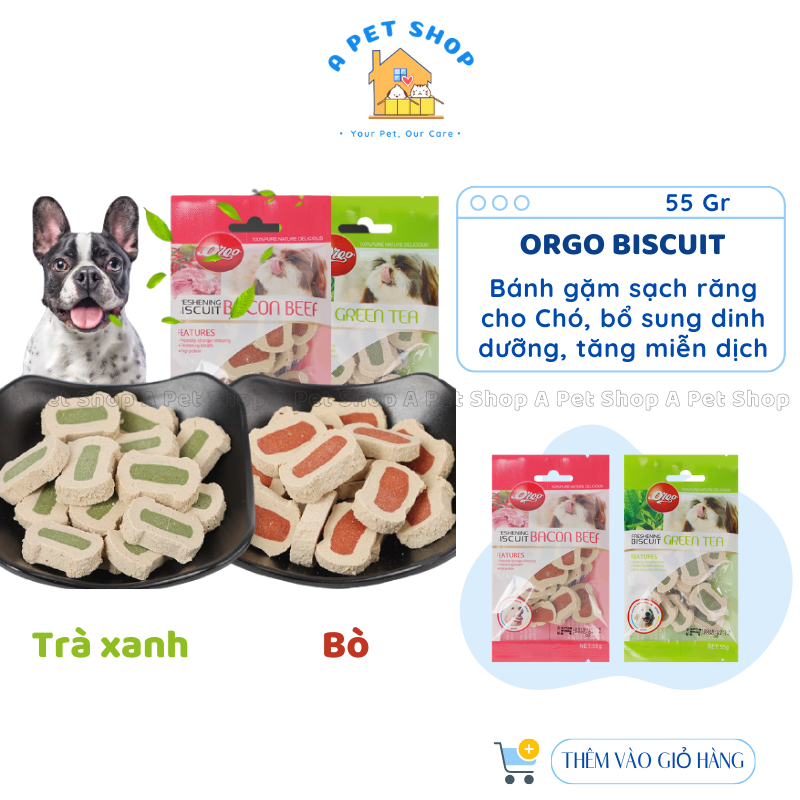 Xương gặm sạch răng cho chó Orgo Freshening Biscuit 55g vị bò, trà xanh giúp sạch răng, tăng miễn dịch, dinh dưỡng cao - a pet shop