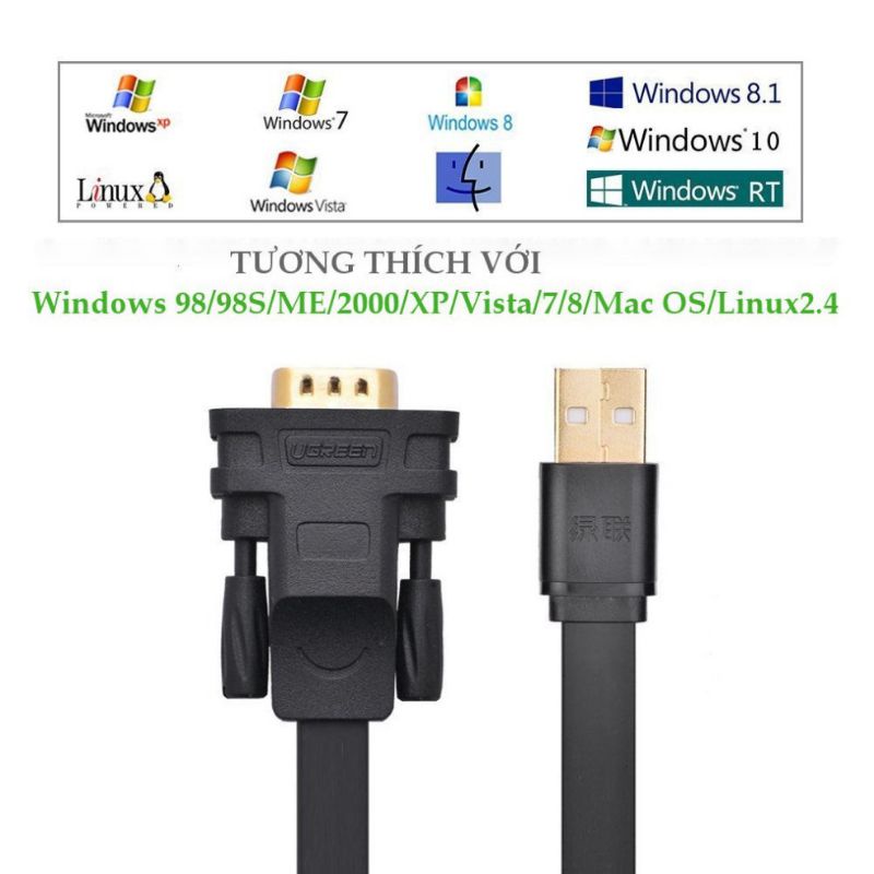 Dây chuyển đổi USB sang Com RS232 dài 2m Ugreen 20218 CV107 - Hàng