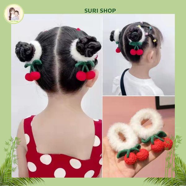 A, Dây Cột Tóc Cho Bé Chùm Cherry Xinh Xắn,  cột tóc cherry, cột tóc cherry đẹp