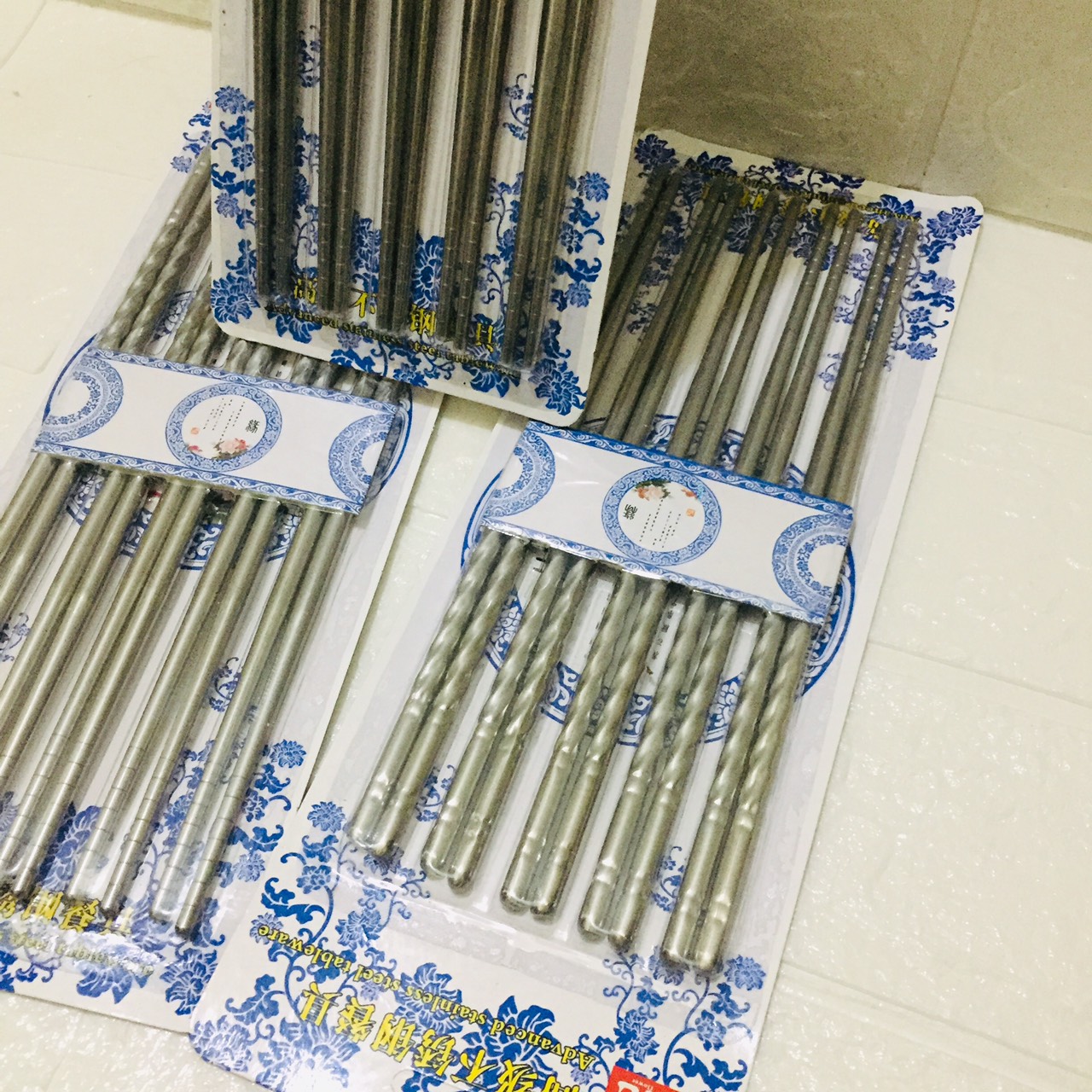 COMBO 4 Vỉ 5 Đôi Đũa Inox Xoắn - ẢNH THẬT