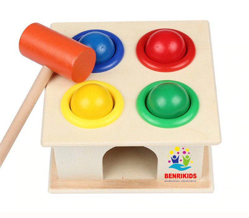 Thresher with hammer, smart wooden toys, ball set: 4 balls, 1 hammer and 1 storage box, unique house design, fun u0026 #039; t worry about learning, suitable for playing in the house on summer holiday