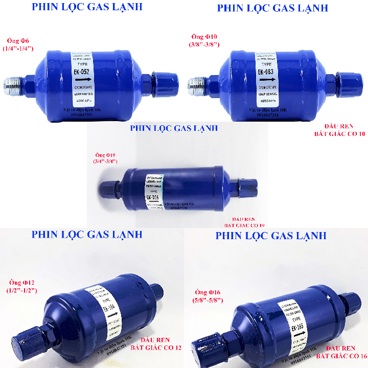 Phin lọc gas kho lạnh Genesso phi 6 10 12 16 19 mm (chọn đúng cỡ khi đặt hàng) Cốc lọc Fin lọc ga Genseso Filter 1/4 3/8 1/2 5/8 3/4 " inch