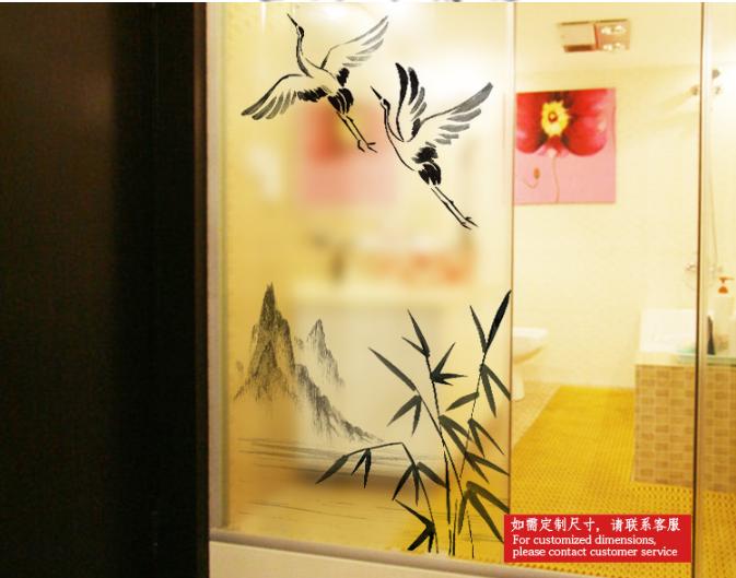 [HCM]Decal Dán Kính Cao Cấp - Trúc nghiêng và đàn Cò( 60 X116 )-DK1052