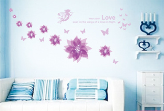 HCM Decal trang trí tường Hoa tím và cô tiên