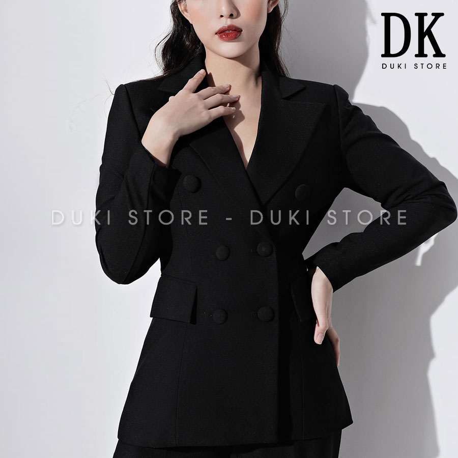 Bộ vest nữ 6 cúc hàn quốc màu đen cao cấp dkx0020 - duki store