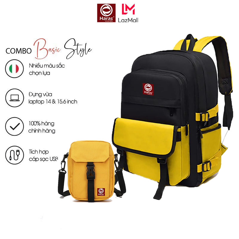 Combo Balo Ulzzang Phối 2 Màu Cá Tính HARAS HR297 Và Túi Đeo Chéo Nhiều Ngăn HARAS HR281