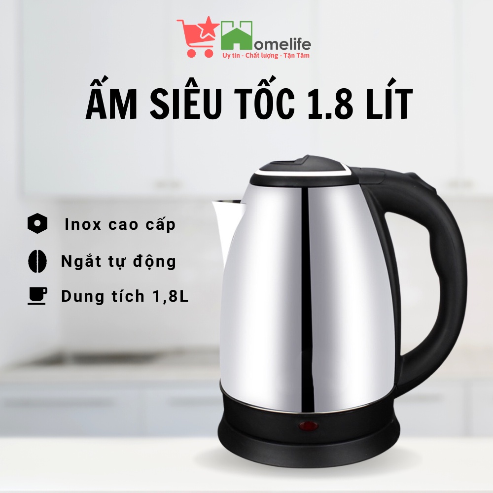 Ấm siêu tốc đun nước dung tích 1.,8 lít electric kettle , bình siêu tốc inox 1500w
