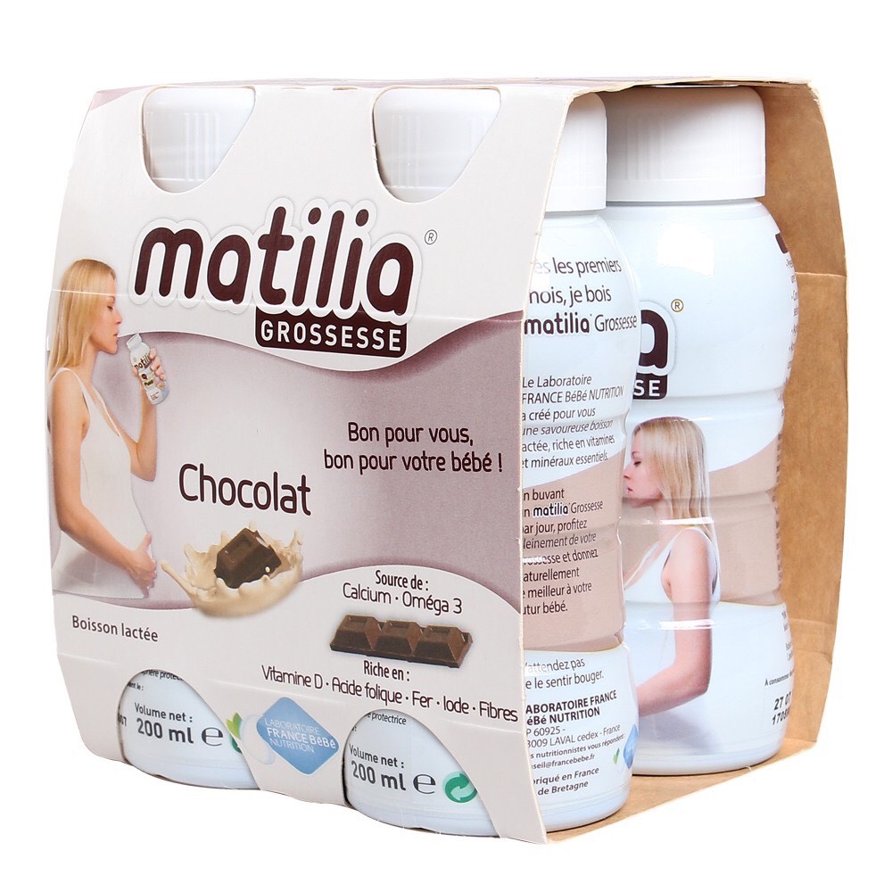 Lốc 4 chai sữa bầu Matilia Pháp 200ml