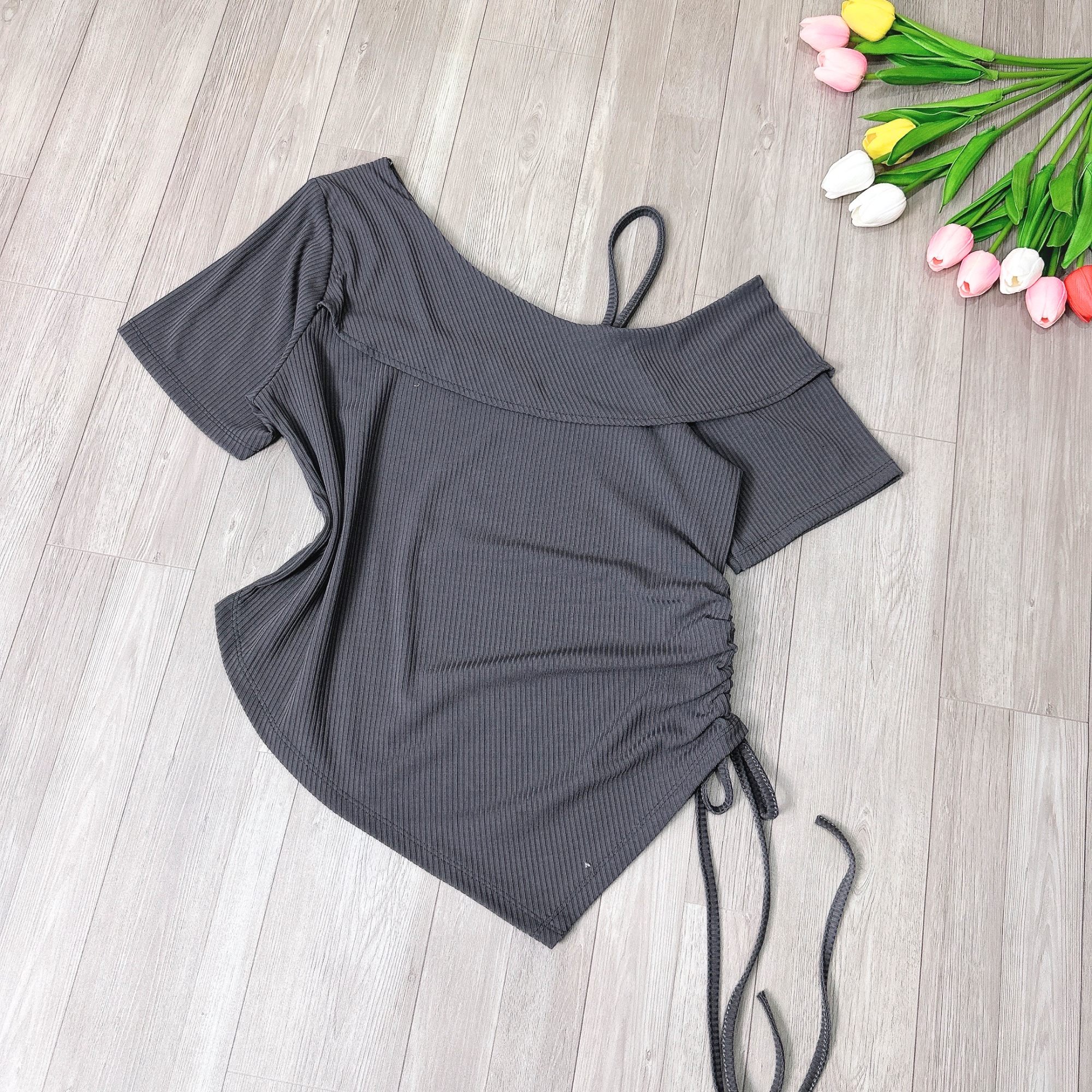 Áo thun beht vai free-bigsize nữ chất gân tăm nhún eo xẻ tà , tà nhọn thời trang - G213