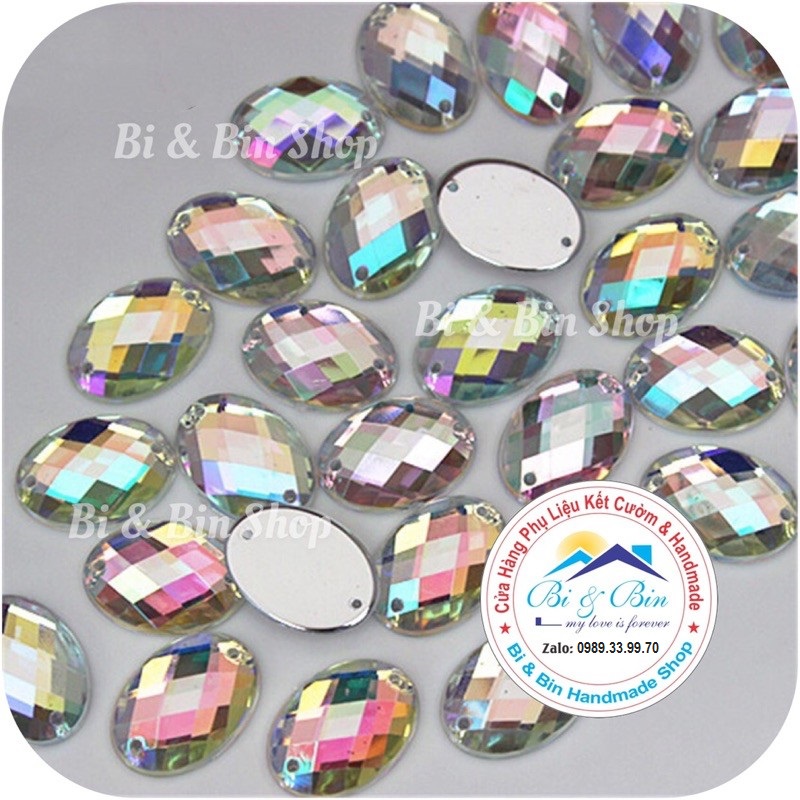 Hạt Đá Kết Oval Trắng Cừ AB Đính Kết Trang Phục