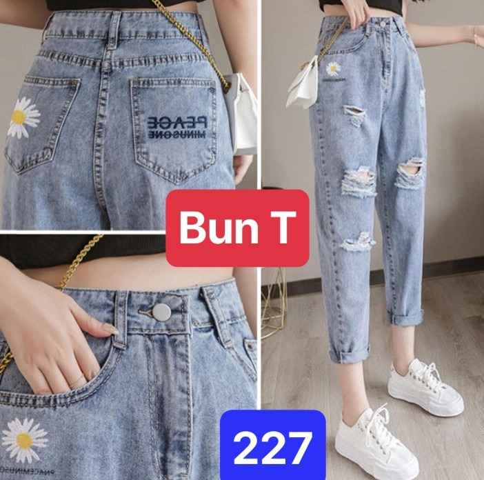 QUẦN BAGGY JEAN NỮ CHẤT BÒ XANH RÁCH HOA CÚC LƯNG CAO NÂNG MÔNG NHẬT BẢN ULZZANG T&T-277 - TRANG BUN FASHION