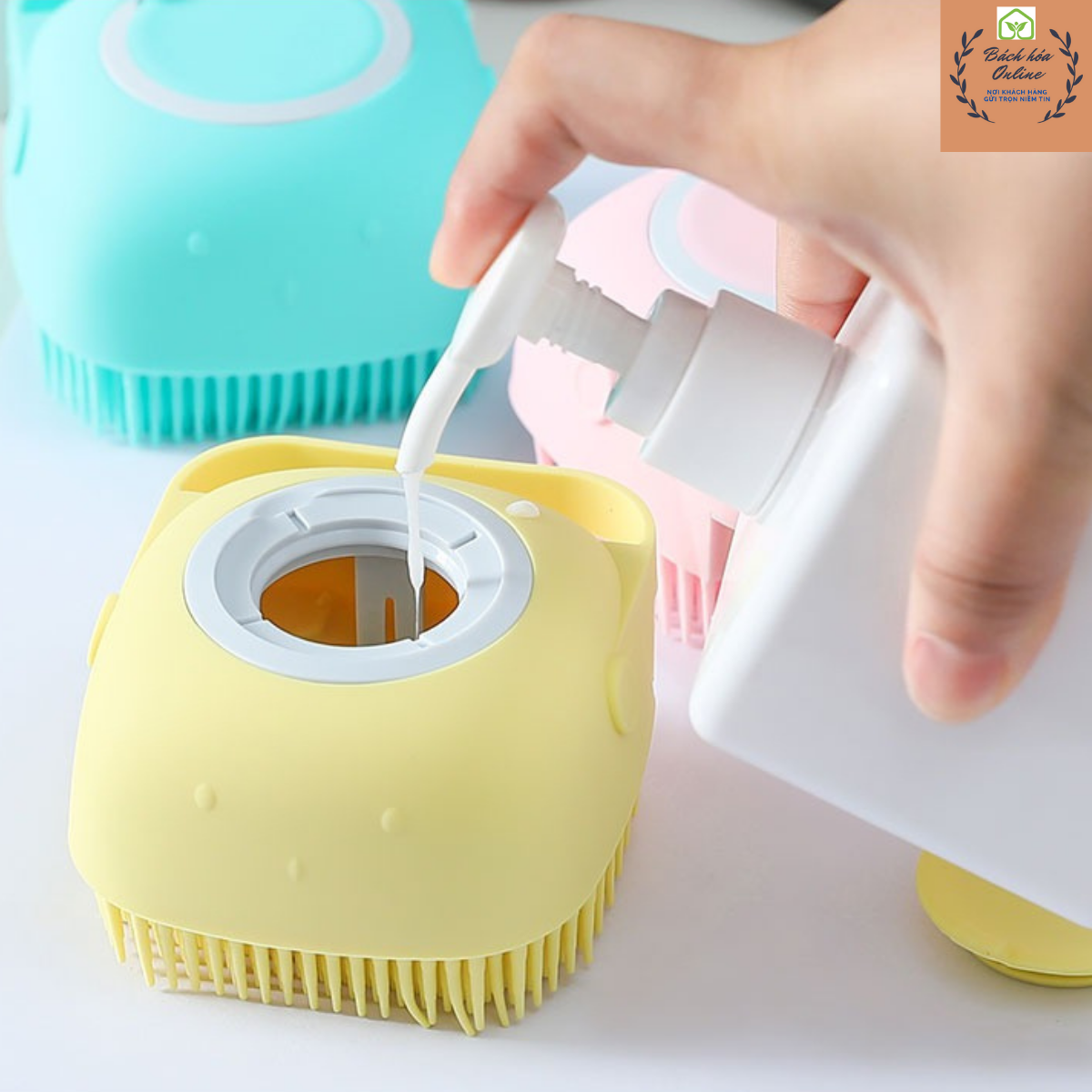 Bàn chải bông tắm massage tạo bọt silicone siêu mềm tắm siêu sạch, có ngăn đựng sữa tắm tiện lợi, giúp tẩy tế bào da hiệu quả