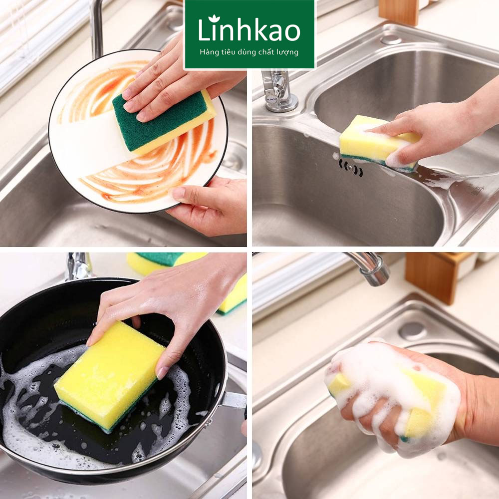 Combo 10 miếng mút rửa chén 2 mặt vàng xanh tiện dụng