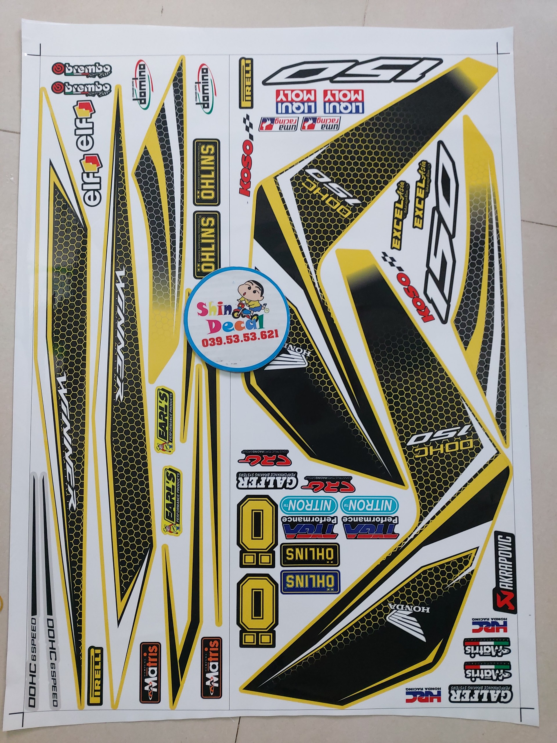 Tem winner tổ ong vàng đen tặng logo
