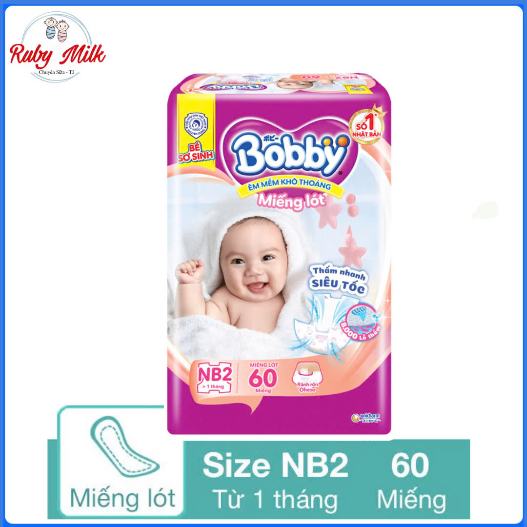 Tã lót Bobby size Newborn 2 60 miếng (Cho bé 4-7kg)