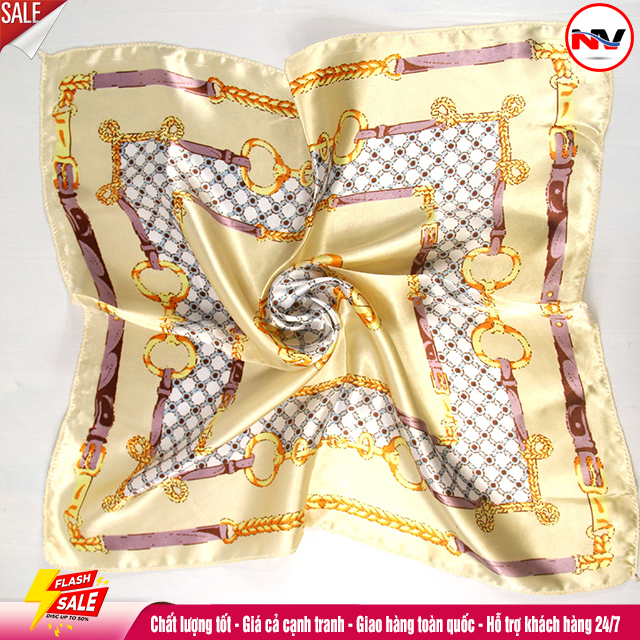 Khăn Choàng Cổ Lụa Satin 50x50 cm Hoa Văn Thanh Lịch