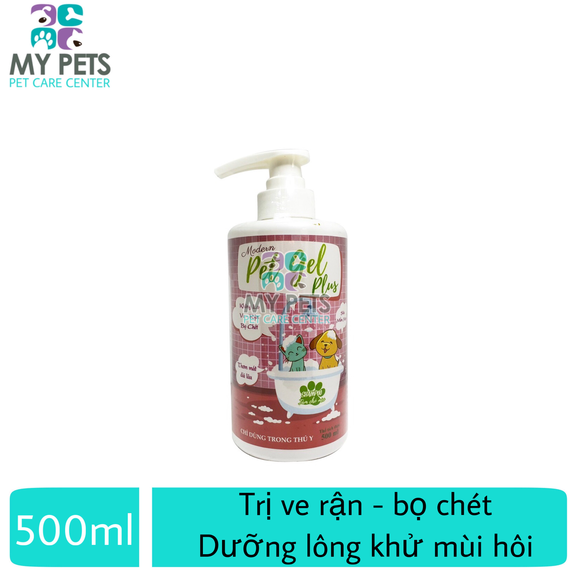 Sữa tắm diệt ve rận bọ chét chó mèo modern pet gel plus - chai 500ml