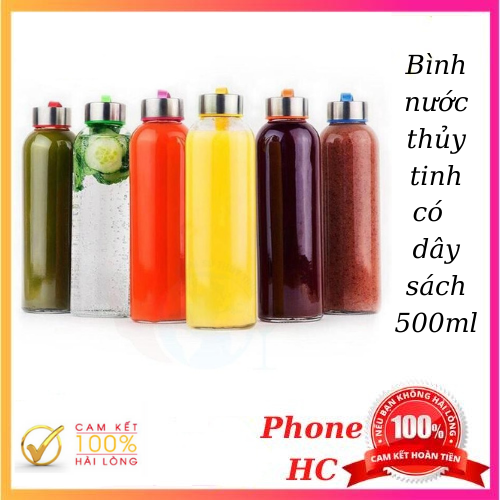 Sét 5 chai đựng nước có dây xách dung tích 500ml bằng thủy tinh cao cấp