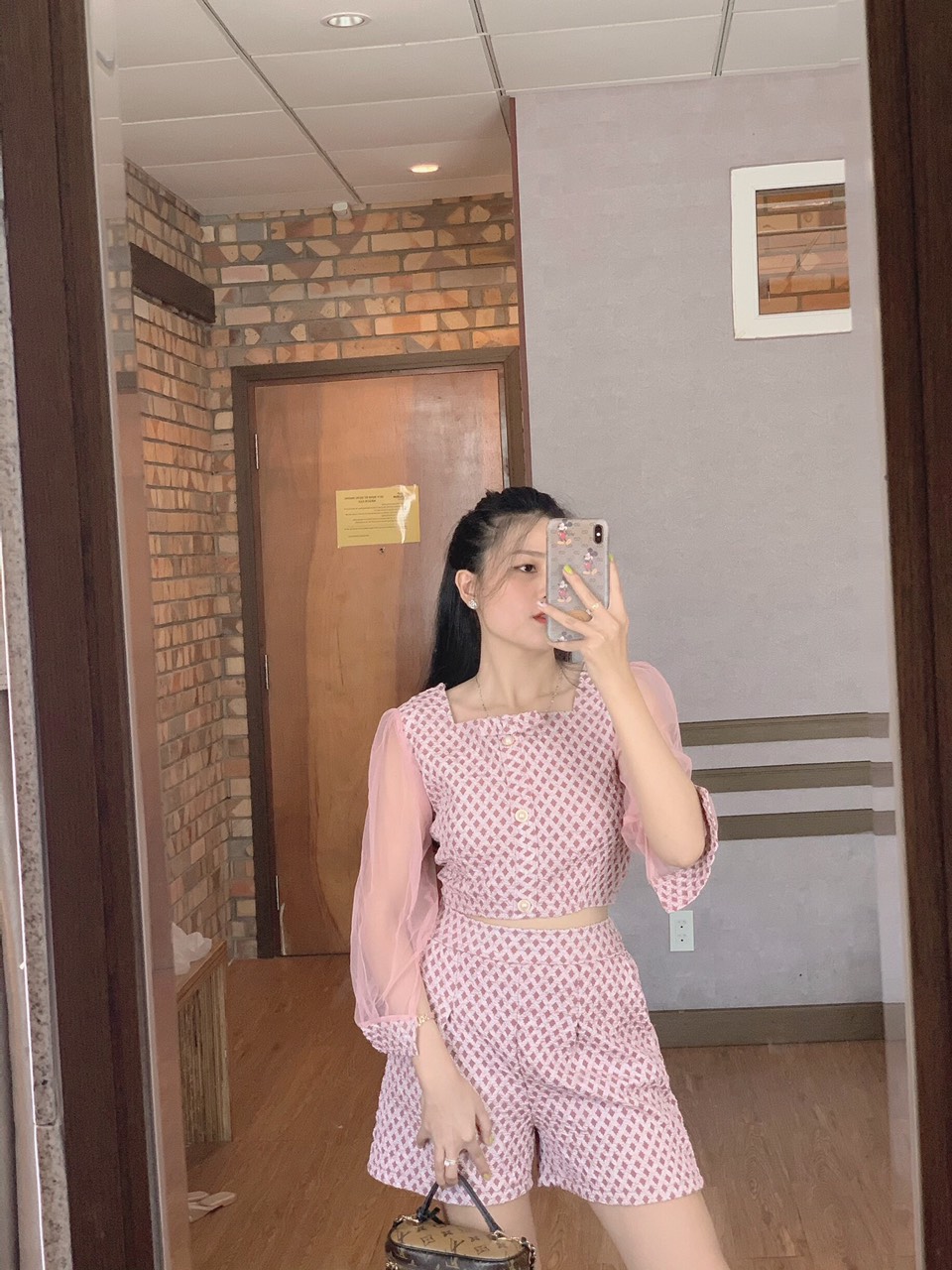 [HCM]Sét bộ nữ áo cổ vuông tay dài nút cài quần đùi  #setbonu