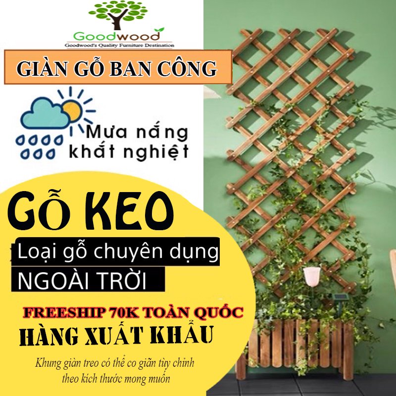 Giàn gỗ treo cây ban công, trang trí ban công sân thượng, decor sân vườn, kệ gỗ treo tường