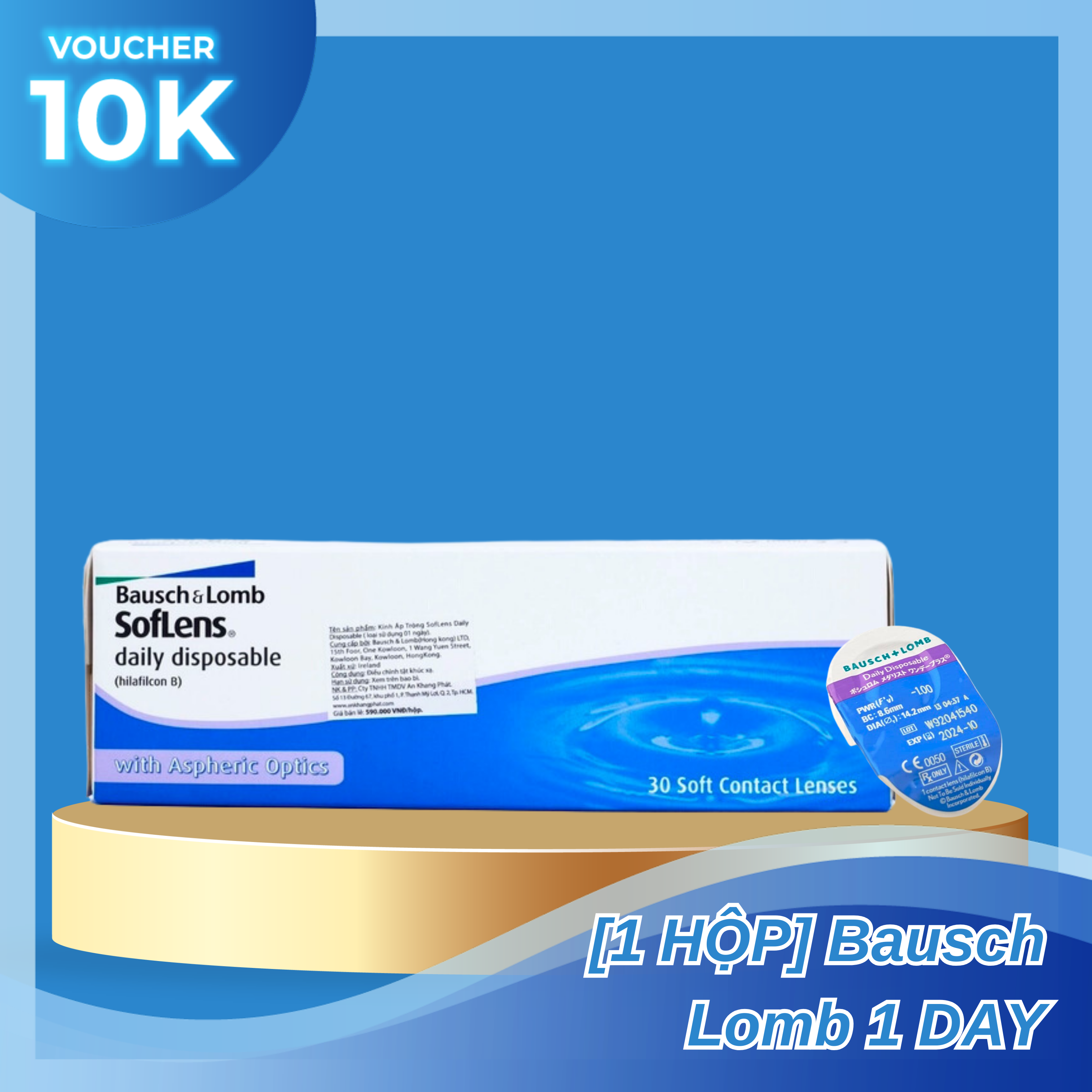 Kính Áp Tròng Bausch Lomb Dùng 1 Ngày Không Màu, Bausch & Lomb Soflens daily disposable - Lens Optic
