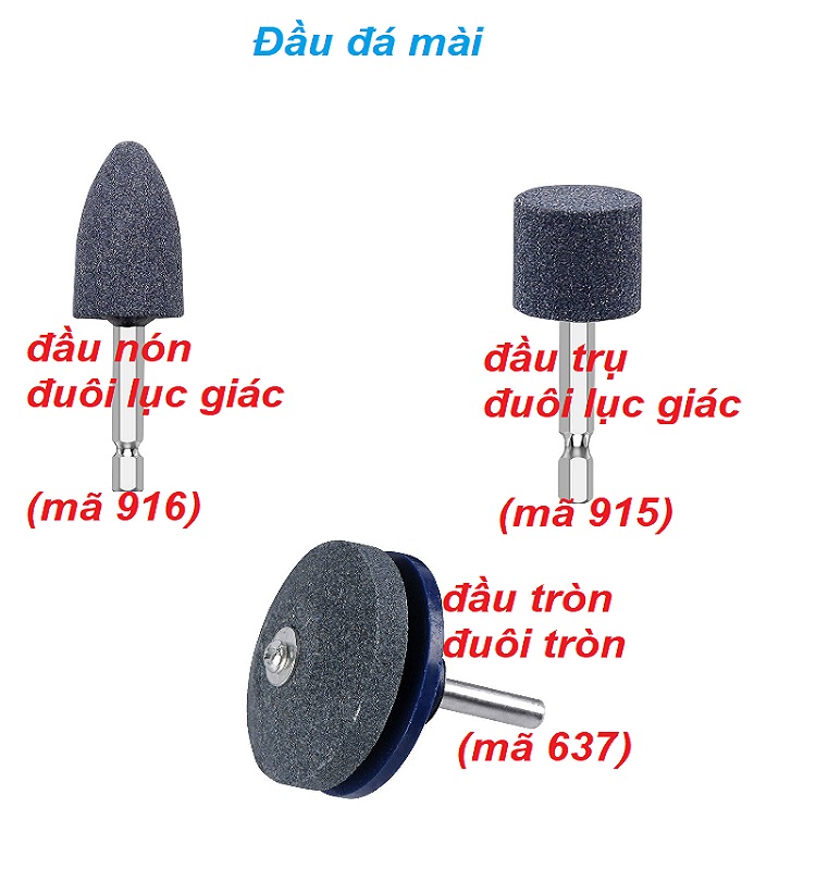 ĐÁ MÀI. ĐÁ MÀI NHỎ CÓ CỐT 6.3mm DÙNG KẸP ĐẦU MÁY KHOAN. TH 637. 915. 916