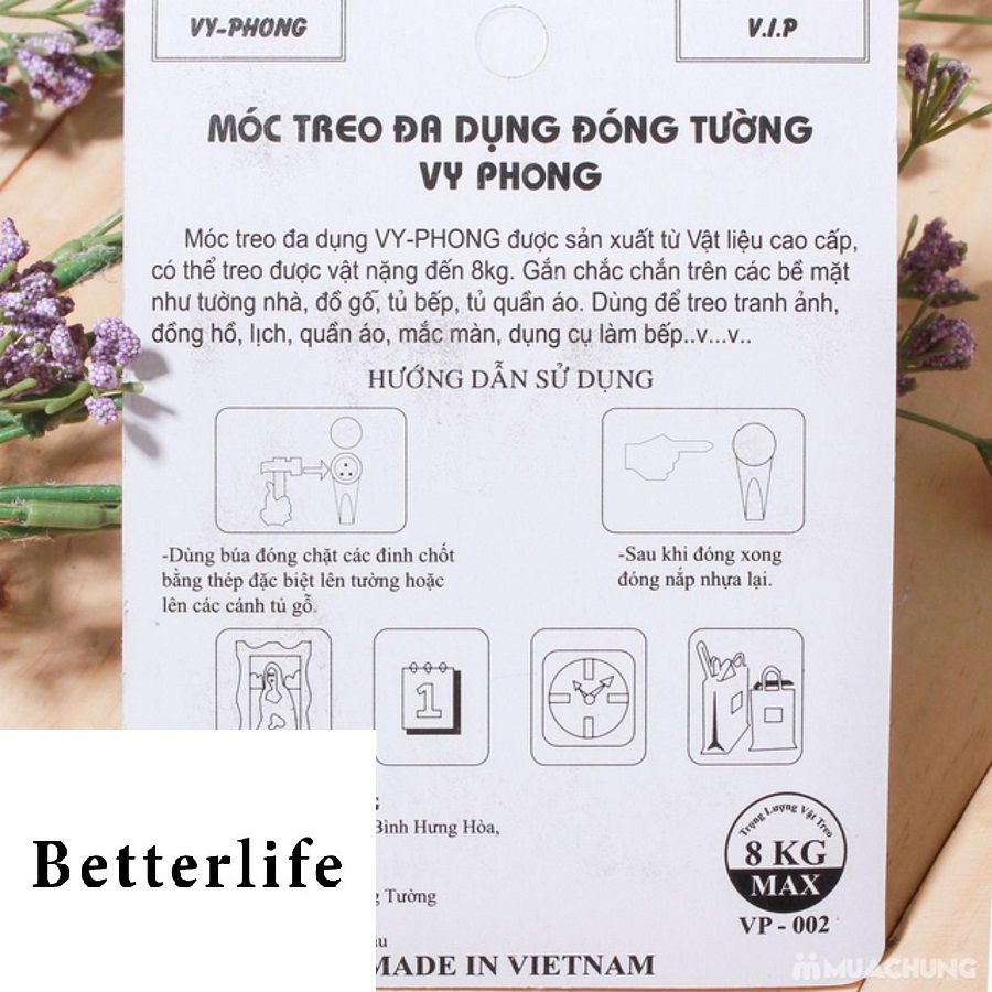 Bộ ba móc treo dán tường cực kỳ chắc chắn ( Có đinh đóng ) - BetterLife
