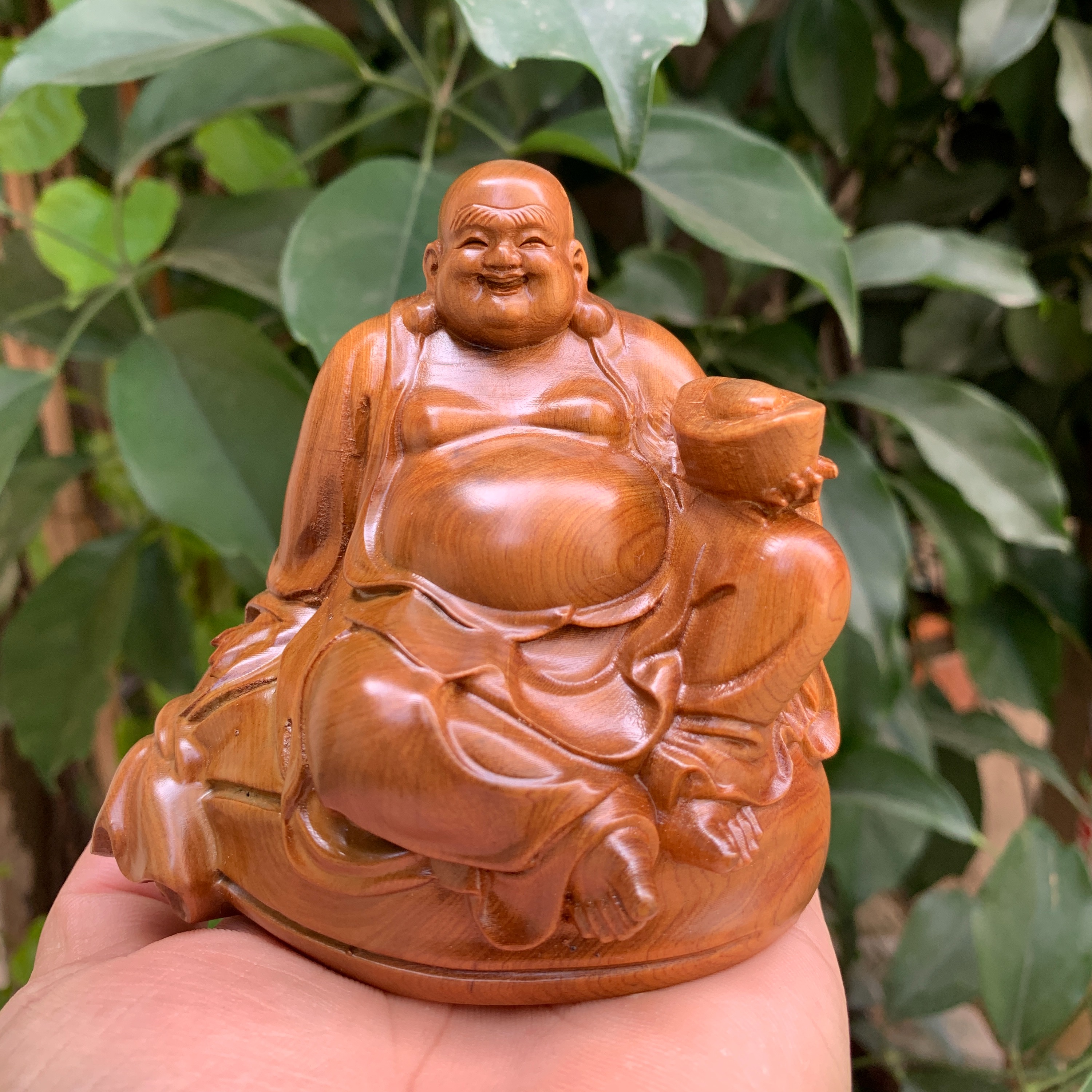 Tượng phật di lặc gỗ bách xanh (Cao 10 ngang 10 sâu 9 cm)
