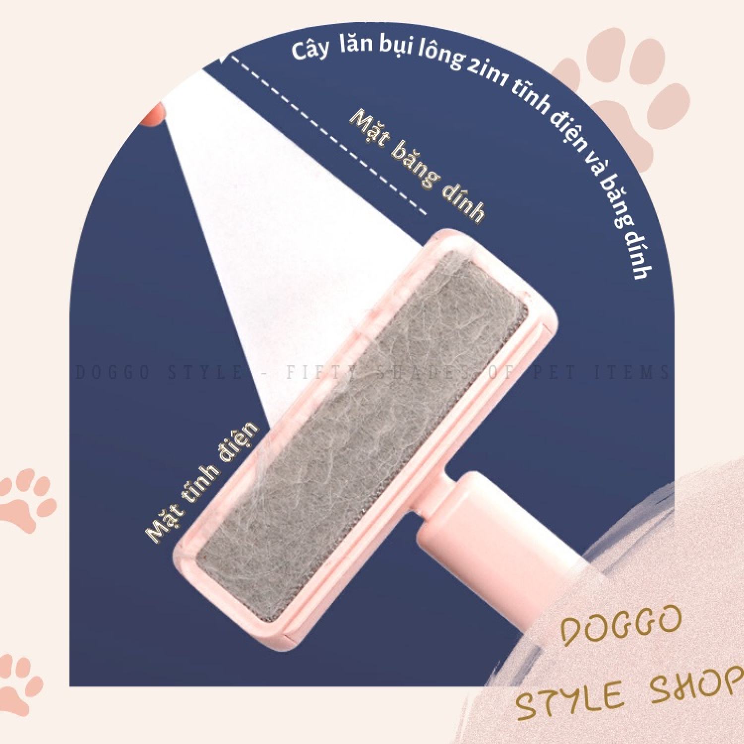 Cây Lăn Bụi Lông Chó Mèo 2 In 1 Kết Hợp Tĩnh Điện Và Băng Dính Làm Sạch Giường Nệm Sofa Áo Quần Doggo Style