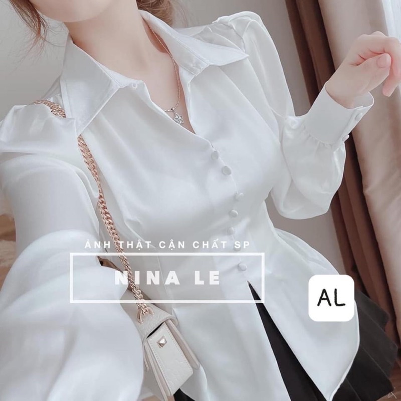 Áo sơ mi lụa sẻ nơ sau cúc ngọc gs80
