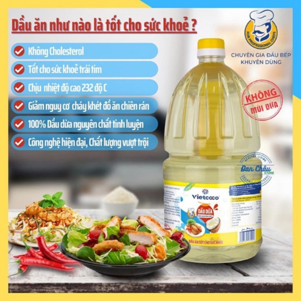 (BÌNH LỚN 2 Lít VIETCOCO) DẦU DỪA 100% NGUYÊN CHẤT (ăn kiêng) Coconut Oil (HALAL)