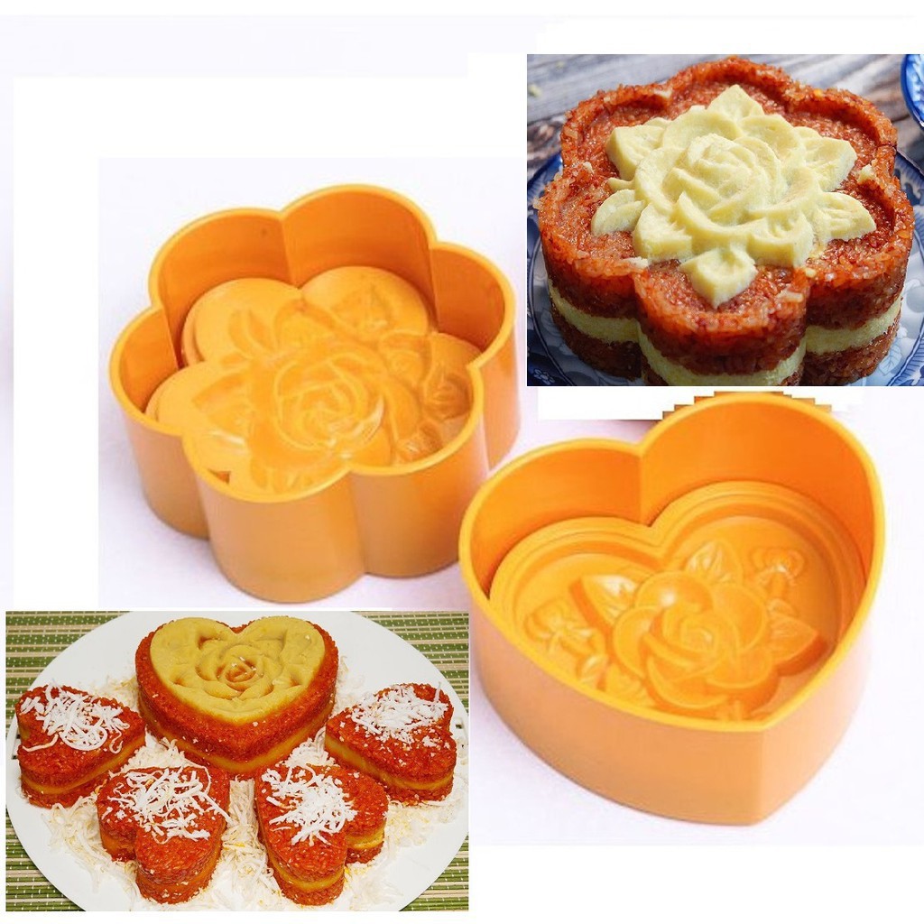 KHUÔN XÔI KHUÔN BÁNH NGỌT HÌNH HOA HỒNG ÉP XÔI HÌNH TRÁI TIM NHỰA VIỆT NHẬT