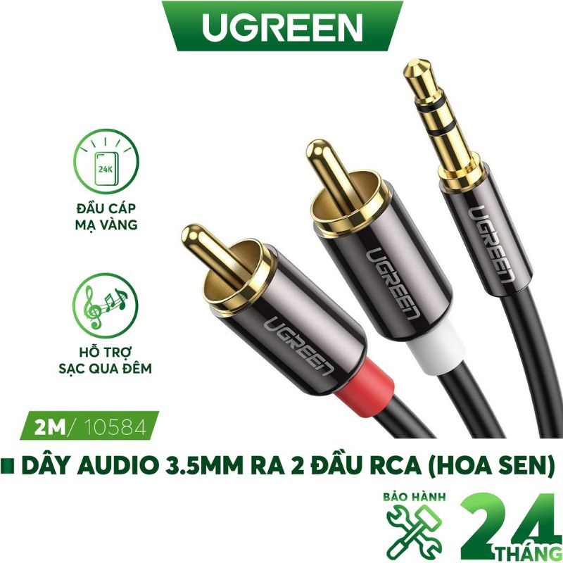 Dây audio 3.5mm ra 2 đầu rca 10583 ugreen av116 dài 2m - hàng