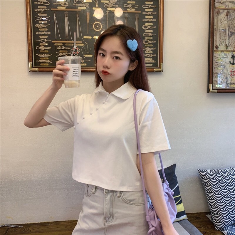 ÁO POLO NÚT CHÉO UZZANG CỰC XINH CỰC VINTAGE MẪU HOT