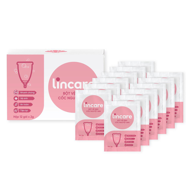 Hộp 12 gói Bột vệ sinh Lincare tiệt trùng Cốc nguyệt san tiện lợi, an toàn, nhanh chóng, gọn nhẹ