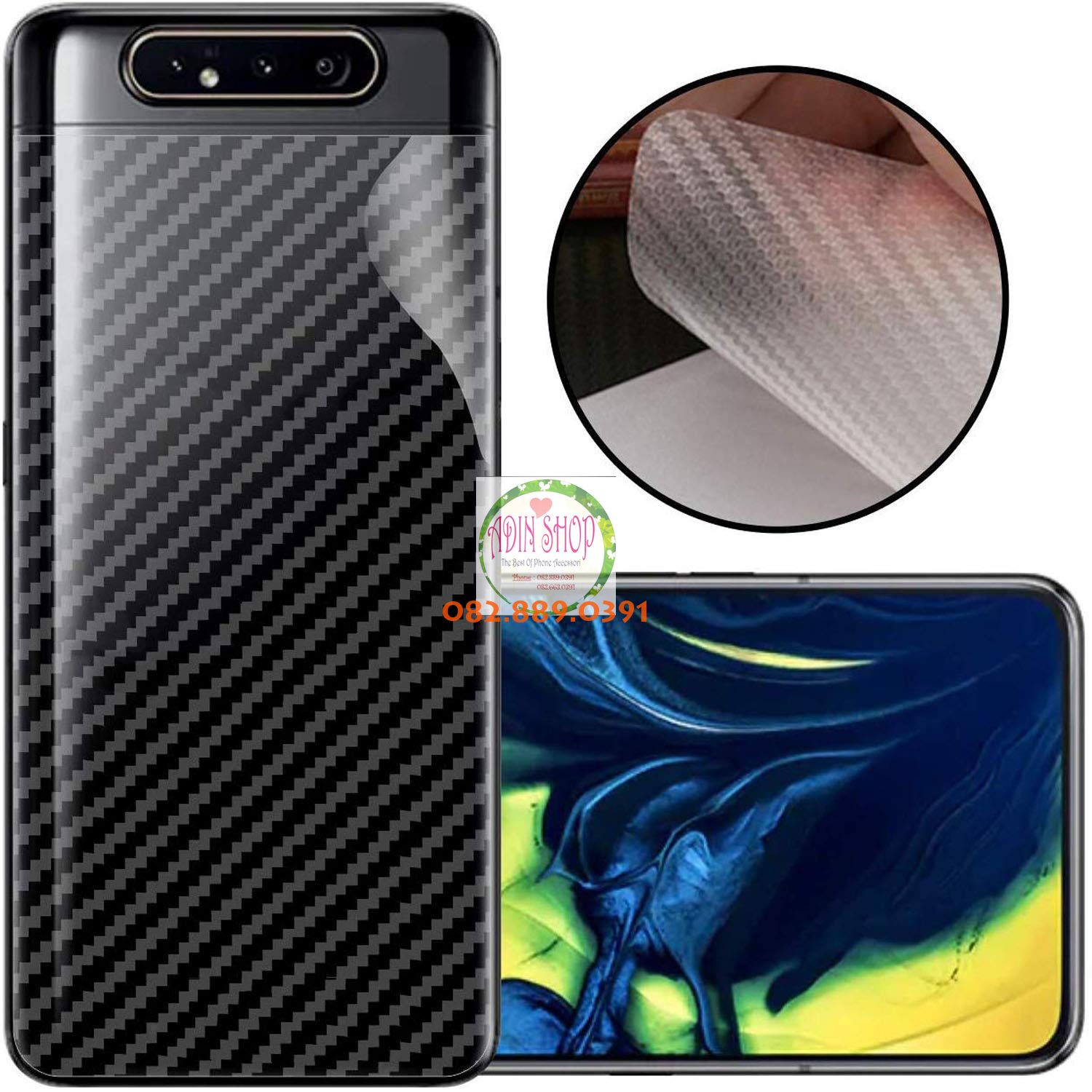 [HCM]Miếng dán mặt lưng skin carbon Samsung Galaxy A80/ A81 trong 3D đen