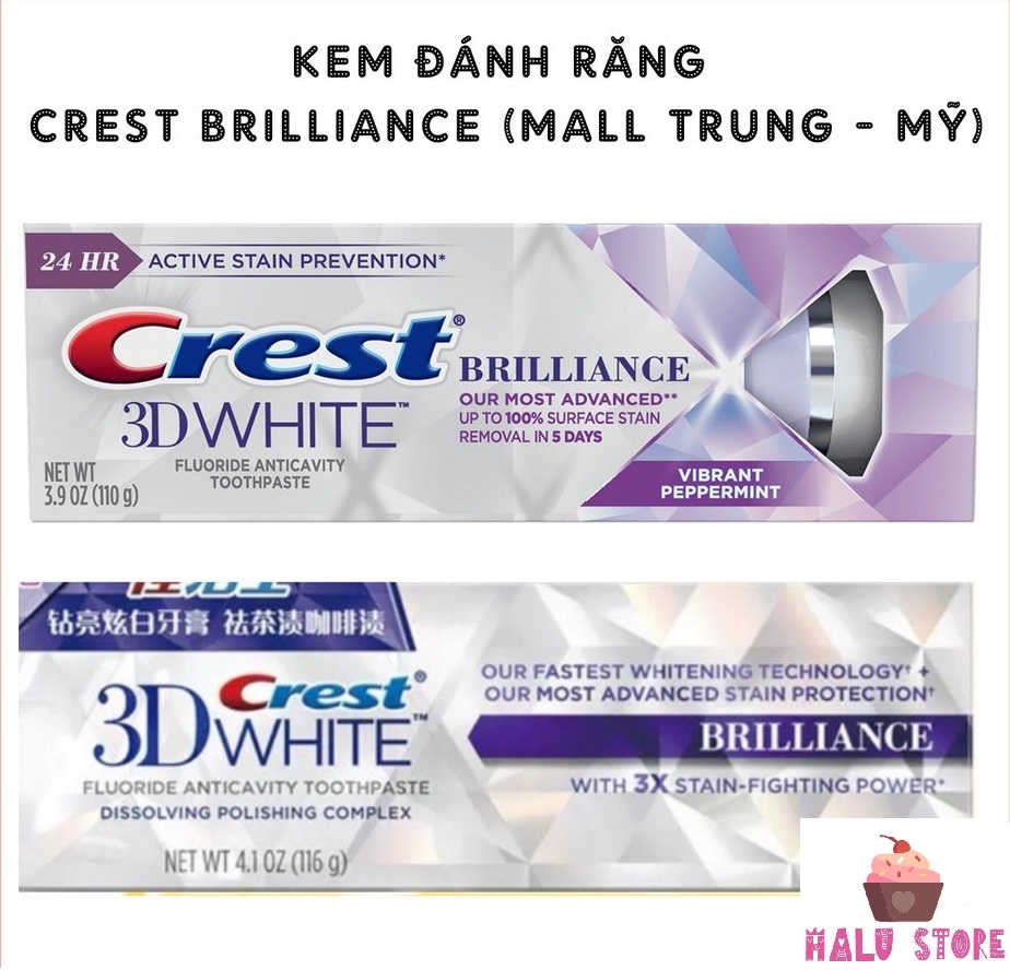 Kem đánh răng Crest 3D White Brilliance trắng răng vượt trội