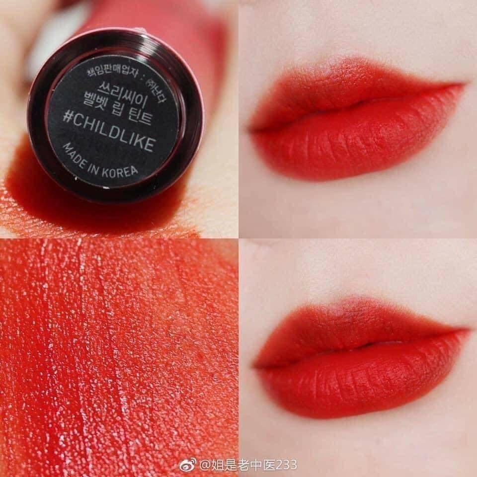 Son 3CE velvet lip tint màu đỏ cam CHILDLIKE