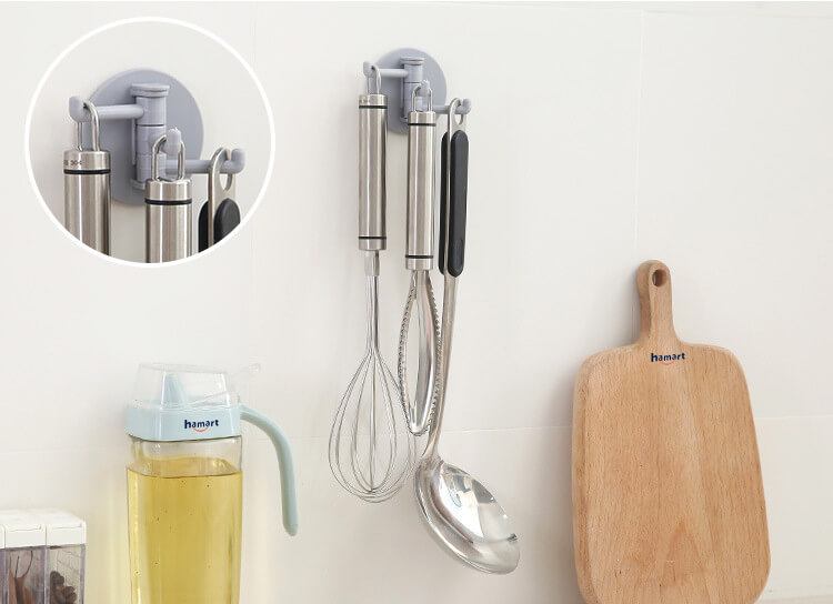 Móc Nhựa Dán Tường 3 Móc Kèm 1 Miếng Dính Tường Xoay 180º Treo Đồ Đa Năng Tiện Lợi