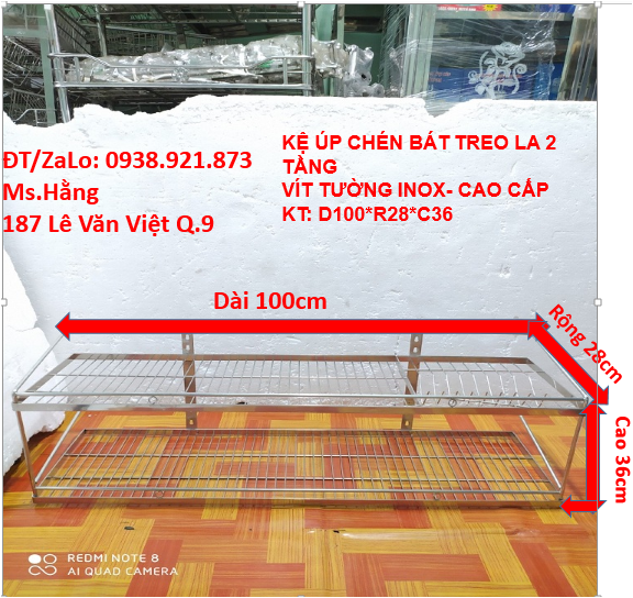 Kệ úp chén bát treo la 2 tầng vít tường inox- cao cấp - trla2t2810i3
