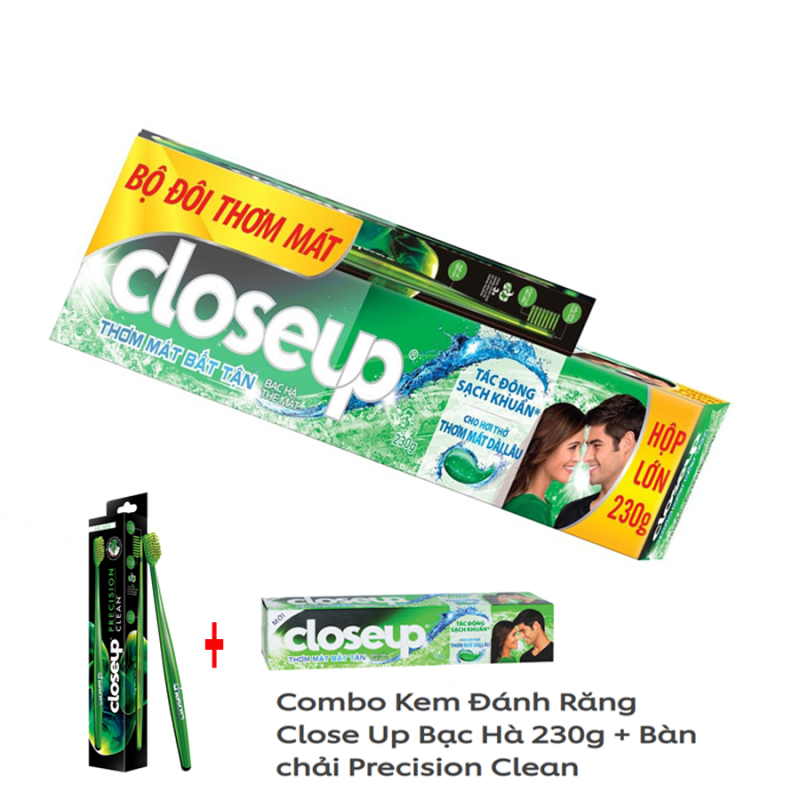 COMBO: Kem Đánh Răng Close Up Bạc Hà 230g + Bàn chải Precision Clean