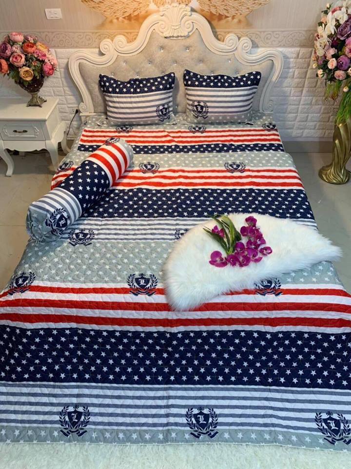 Bộ Chăn Ga Gối Cotton Poly - Hình Lá Cờ Mỹ ( 3 Món , 4 Món , 5 Món ) Tiệm Nhà Cá