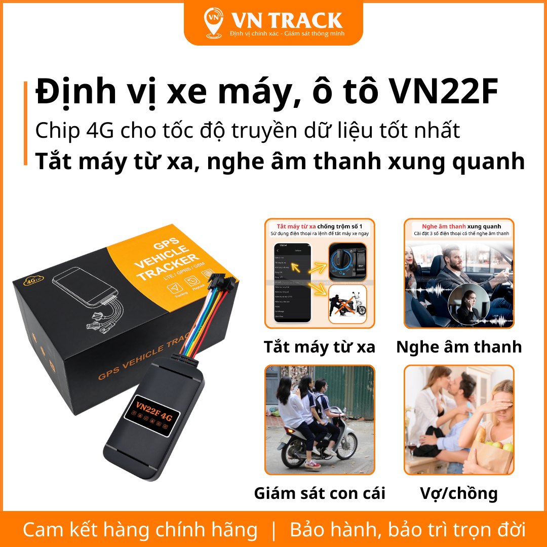 Định vị xe máy, ô tô - vn22f 4g | nghe lé,n â.m tha,nh, tắt máy từ xa, chính hãng vntrack