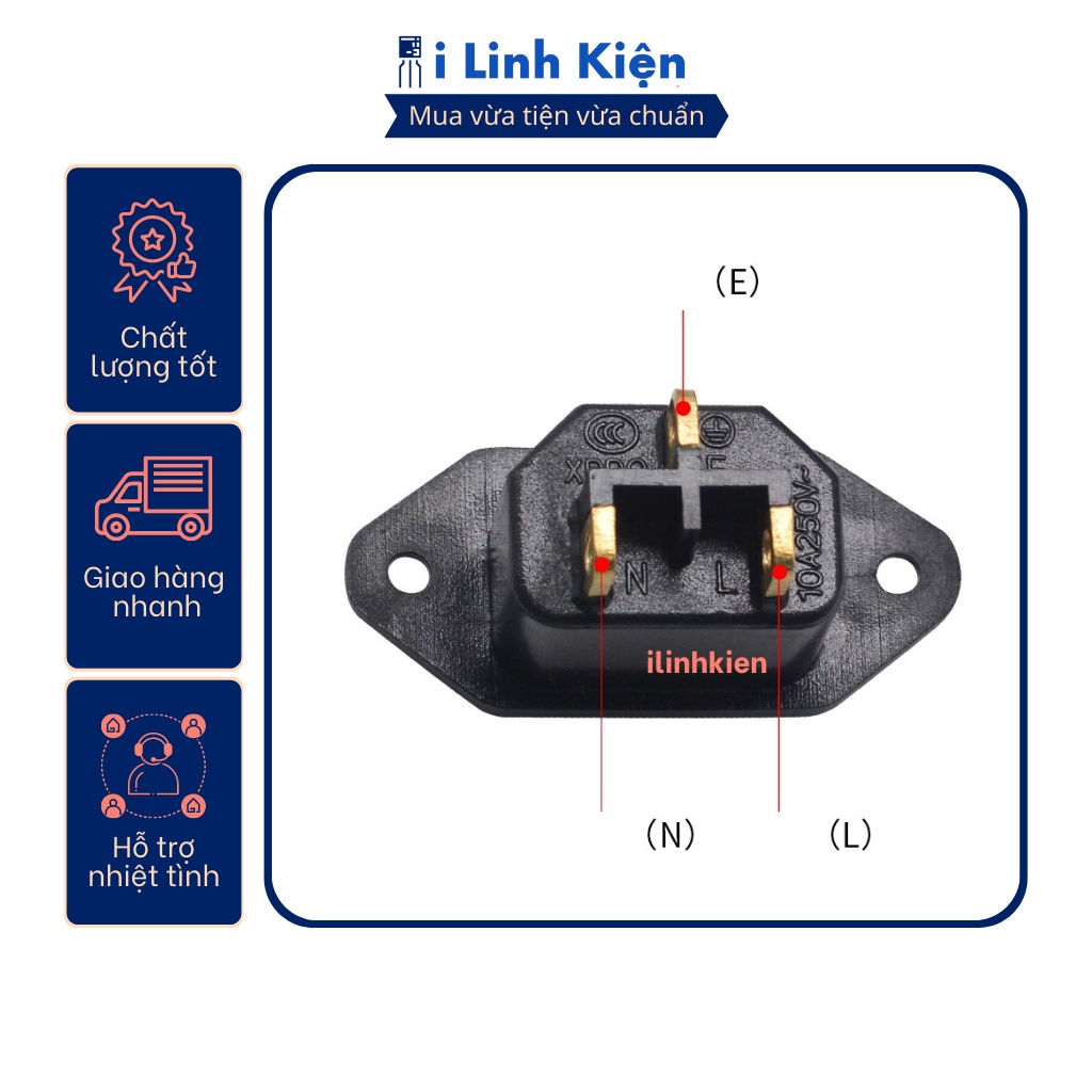 Ổ cắm 3 chân nồi cơm điện màu đen chân đồng.