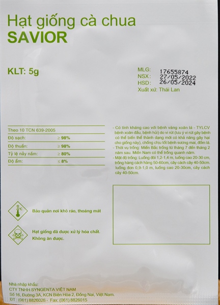 HẠT GIỐNG CÀ CHUA SYGENTA ( SAVIOR ) - 5G (GÓI)