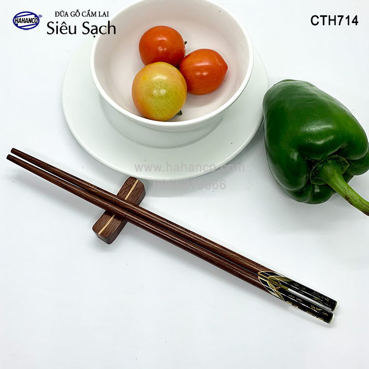 Đũa gỗ Cẩm Lai - đầu cẩm thạch 3D chìm / Rồng/Cá/Trúc (10 đôi/Hộp) HAHANCO (CTH714)