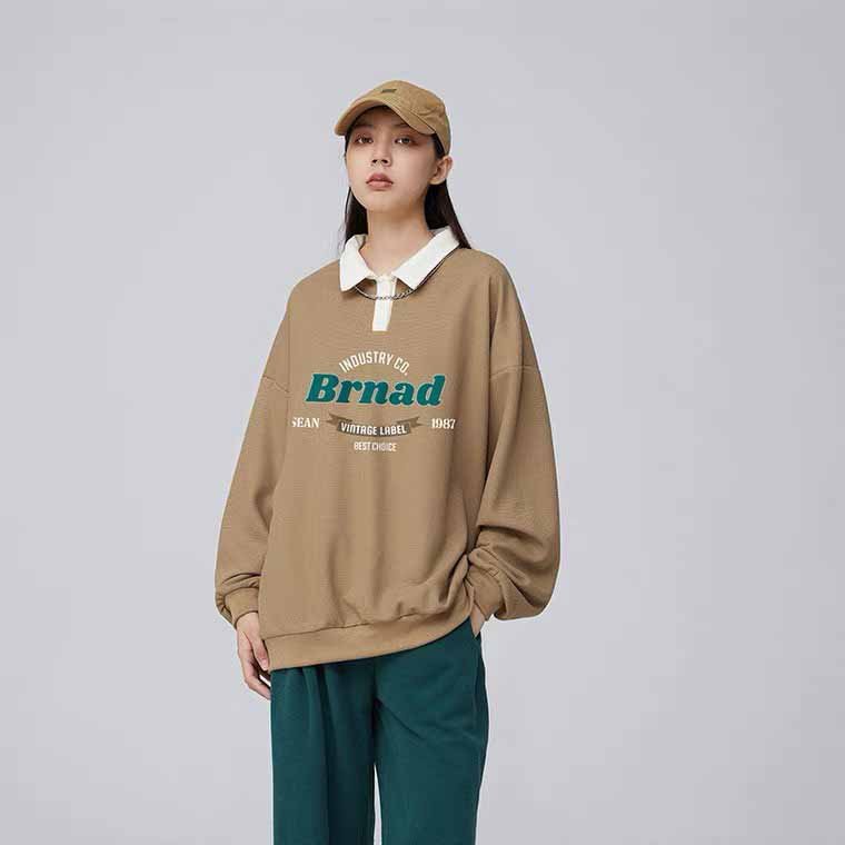 Áo khoác Sweater Nam Nữ Chui Đầu Họa Tiết Chữ BRNAD ,Chống Nắng Cặp Đôi Fom Rộng. Áo Polo Cổ Bẻ Gài Nút Unisex Thu Đông Dài Tay Nâu Hót - NỈ STORE S0